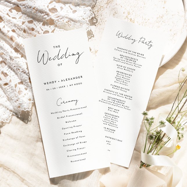 White Modern Script Hochzeitsprogramm Programm (Von Creator hochgeladen)