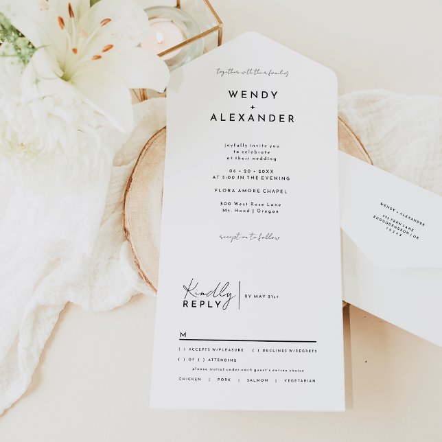White Modern Script Wedding All In One Einladung (Von Creator hochgeladen)