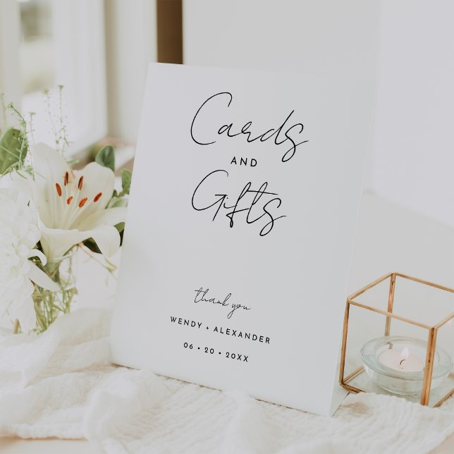 White Modern Script Wedding Cards and Gifts Sign Sockelschild (Von Creator hochgeladen)