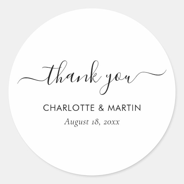 White Modern Script Wedding Thank You Runder Aufkleber (Vorderseite)