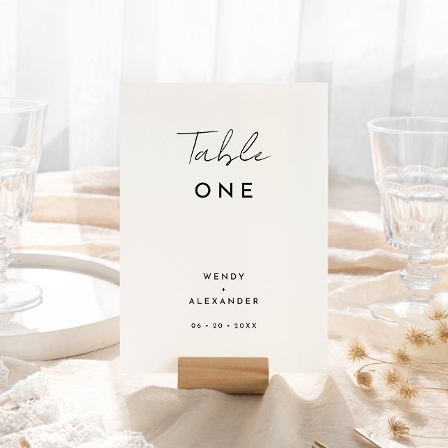 White Modern Script Wedding Tischnummer Card (Von Creator hochgeladen)