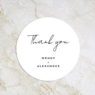 White Modern Script Wedding Vielen Dank Runder Aufkleber