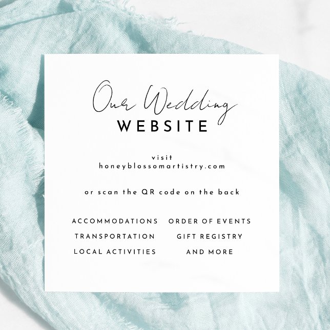 White Modern Script Wedding Website QR Code Begleitkarte (Von Creator hochgeladen)