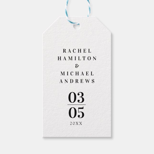 White Modern Simpel Wedding Geschenkanhänger (Vorderseite)