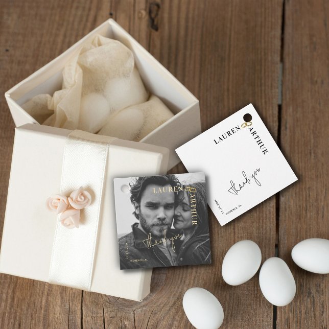 White Modern Ultra Chic Minimal Foto Hochzeit Geschenkanhänger (Von Creator hochgeladen)