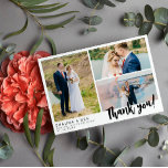 White Modern Wedding 3 Foto Collage Vielen Dank Dankeskarte<br><div class="desc">Dankeschön an Ihre Hochzeitsgäste mit einer 3-Foto-Collage Dankeschön-Karte. Fügen Sie Ihre Namen und das Hochzeitsdatum in einem modernen schwarzen Schriftart hinzu. Vielen Dank,  dass Sie in einer charmanten,  fett geschriebenen Schrift geschrieben sind.</div>