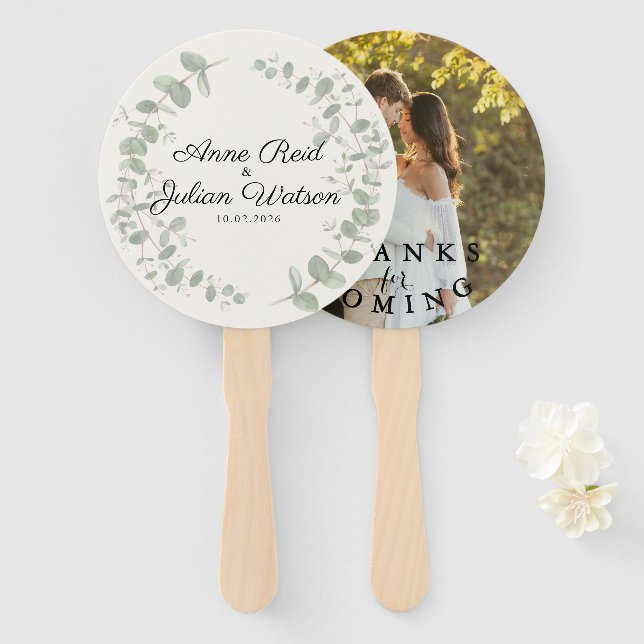 White Modern Wedding with Eucalyptus leaves  Fächer (Vorne und Hinten)