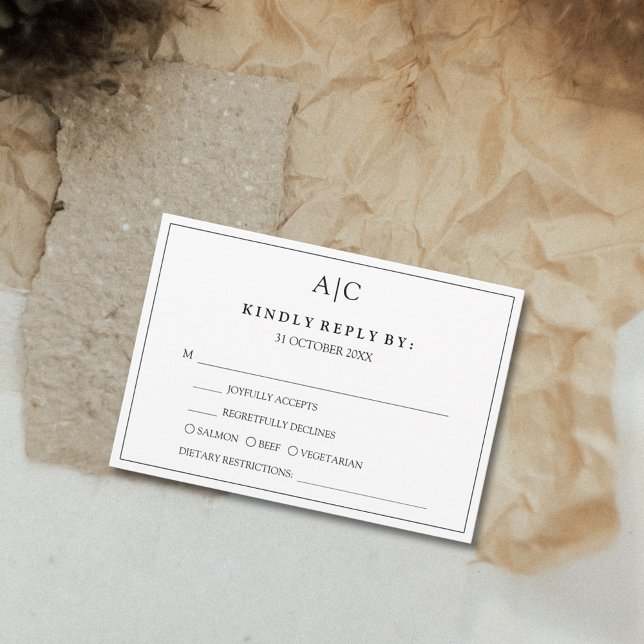 White Monogram Meal Choice Wedding RSVP Card (Von Creator hochgeladen)