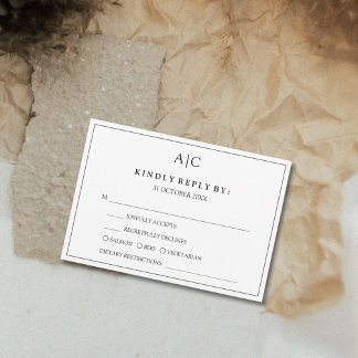 White Monogram Meal Choice Wedding RSVP Card Karte