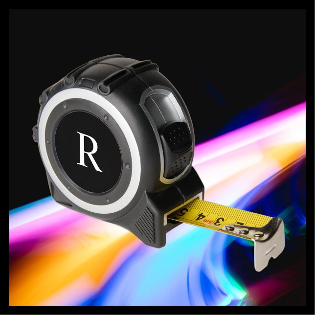 White Monogram on Black Handyman Gift Tool Maßband (Von Creator hochgeladen)