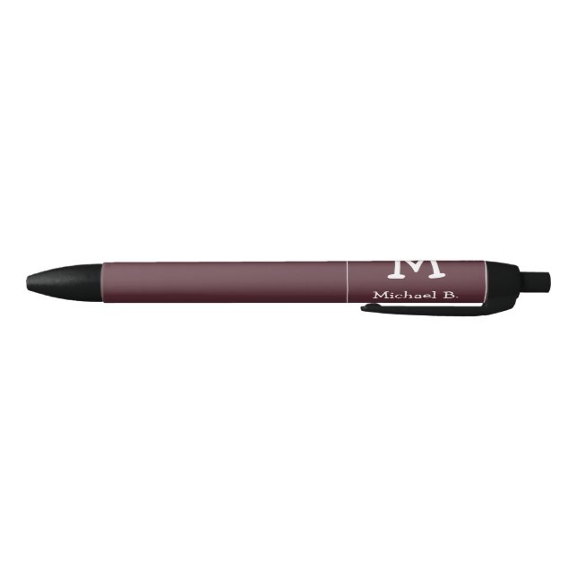 White Monogram und Name on Dusty Burgundy Kugelschreiber (Unterseite)