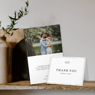 White Monogram Wedding Falte Dankeschön Karte