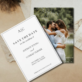 White Monogram Wedding Foto Save the Date Card