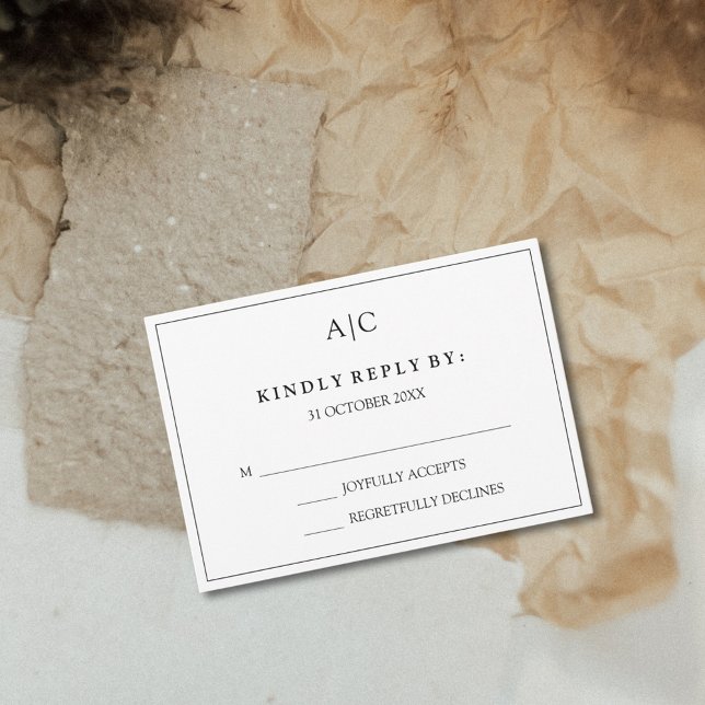 White Monogram Wedding RSVP Card Karte (Von Creator hochgeladen)