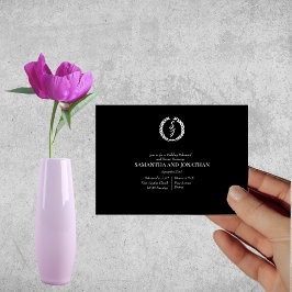 White Monogram Wreath auf Black Wedding Probe Einladung