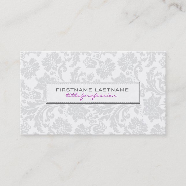 White Monotones Clean Floral Damasks 2 Visitenkarte (Vorderseite)