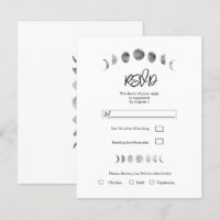 White Moon Phases Watercolor Minimal Wedding RSVP
