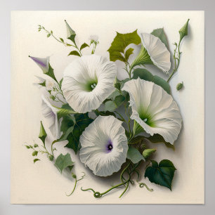 White Morning Gloriage Blume Art Print Poster