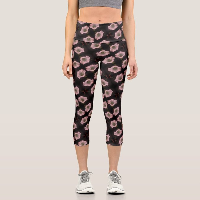 White Morning Glory Blume Nah Up Pattern Capri Leggings (Vorderseite)