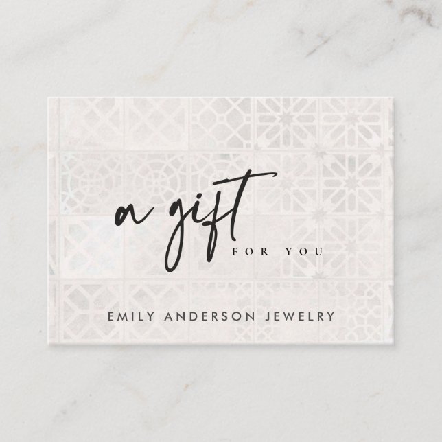 WHITE MOROCCAN TIXTURE GIFT-BESCHEINIGUNG  VISITENKARTE (Vorderseite)