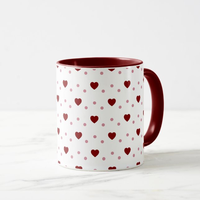 White Mug – Dark & Light Red Hearts Tasse (VorderseiteRechts)