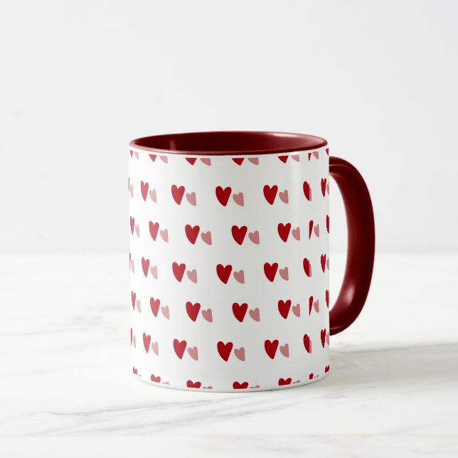 White Mug – Dark & Light Wavy Hearts (Devant droit)