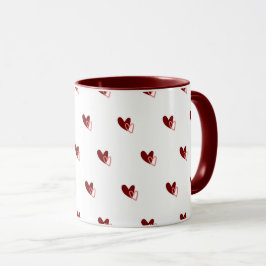  White Mug – Dark Red Hearts Pattern Tasse