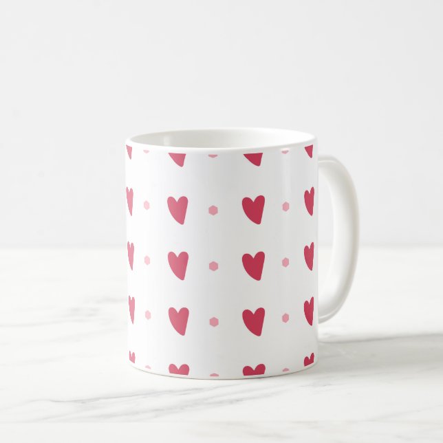 White Mug – Wavy Red Hearts & Dots (Devant droit)