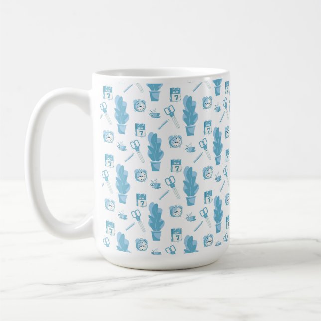 White mug with a blue cactus pattern kaffeetasse (Links)