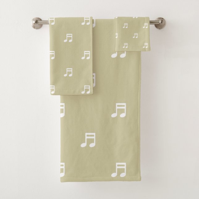 White Music Notes Pattern on Light Beige Badhandtuch Set (Insitu)