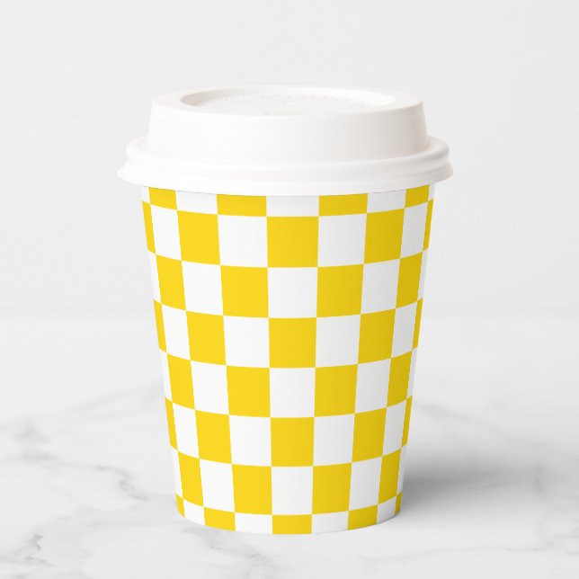 White Mustard Yellow Square Pattern Paper Cups Pappbecher (Links)