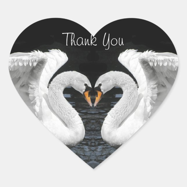 White Mute Swan Mirror Image - Vielen Dank Herz-Aufkleber (Vorderseite)