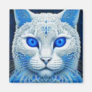 White Mystical Cat Ethereal AI Art Magnet