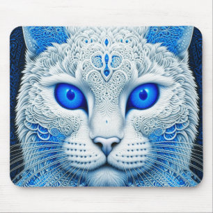 White Mystical Cat Ethereal AI Art Mousepad