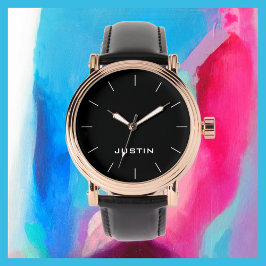 White Name Classy Rose Gold Men's Black Band Handr Armbanduhr