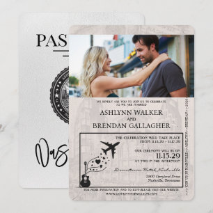 White Nashville Passport Wedding Einladung