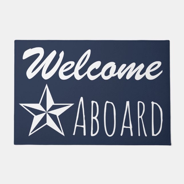 White Nautical Star & Navy Blue Willkommen auf der Fußmatte (Vorderseite)