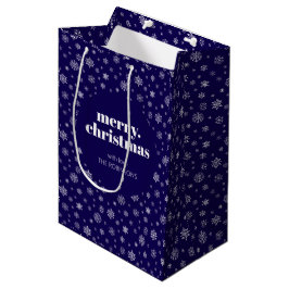 White Navy Blue Frohe Weihnachten Snowflake Muster Mittlere Geschenktüte
