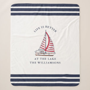 White Navy Blue Red Life ist besser am See Sherpadecke