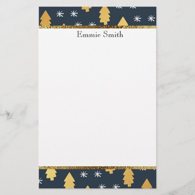 White Navy Blue und Gold Weihnachtsbaum Stationery Briefpapier (Vorderseite)