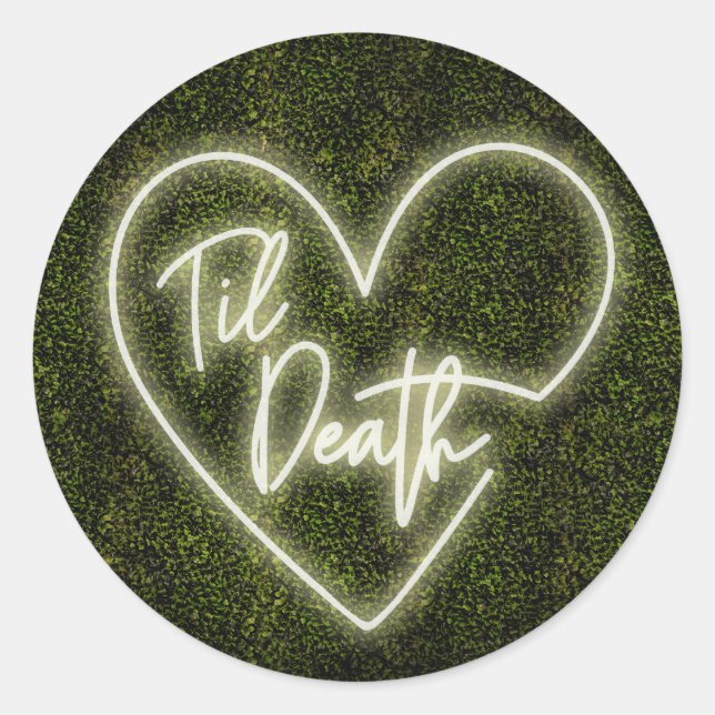 White Neon Boxwood Til Death Wedding Runder Aufkleber (Vorderseite)