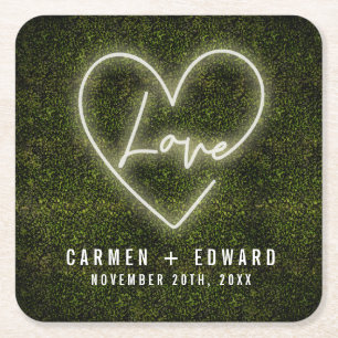 White Neon Sign Liebe Rechteckiger Pappuntersetzer