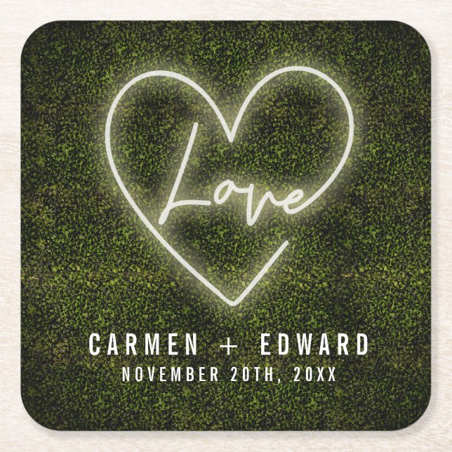 White Neon Sign Liebe Rechteckiger Pappuntersetzer (Vorderseite)