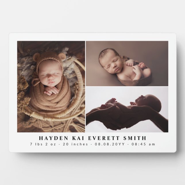 White Neutral Baby Foto Collage New Baby Fotoplatte (Vorderseite)