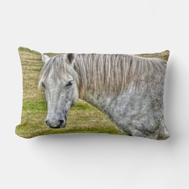 White New Forest Pony Wild Horse Lendenkissen (Vorderseite)