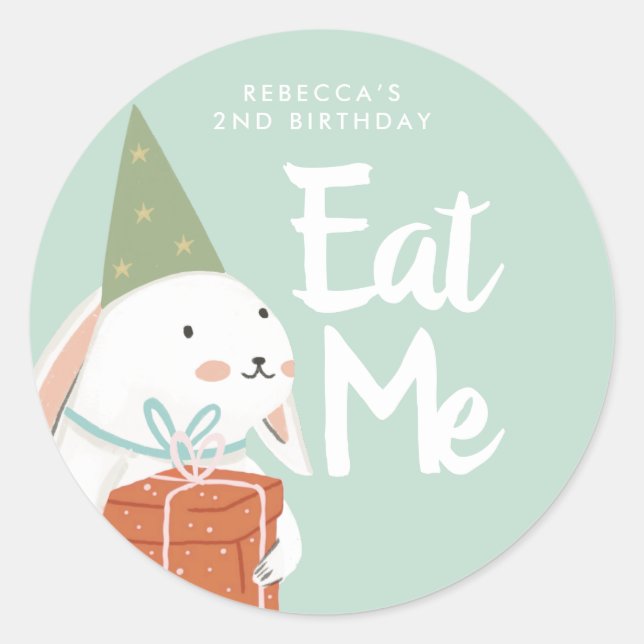 White Niedlich Bunny Birthday Gefallen Runder Aufkleber (Vorderseite)
