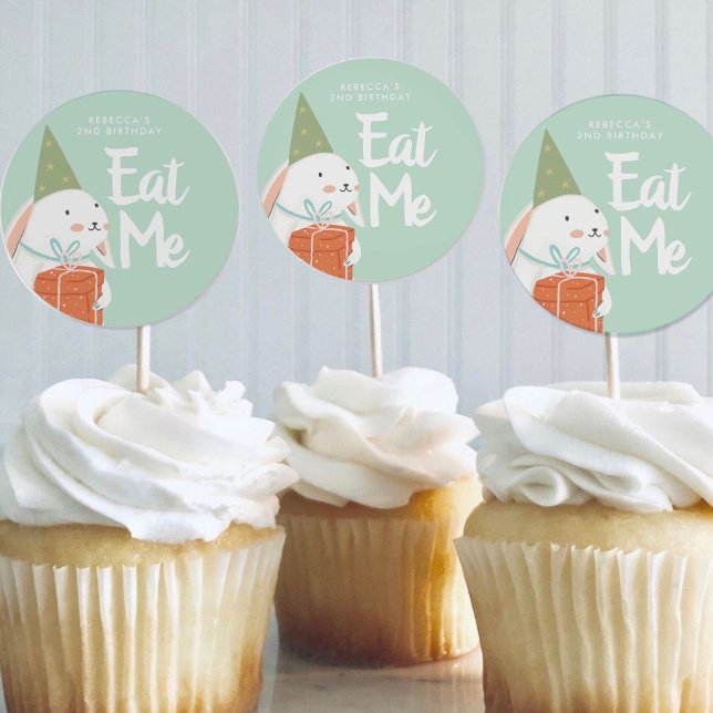 White Niedlich Bunny Birthday Gefallen Stickers (Von Creator hochgeladen)