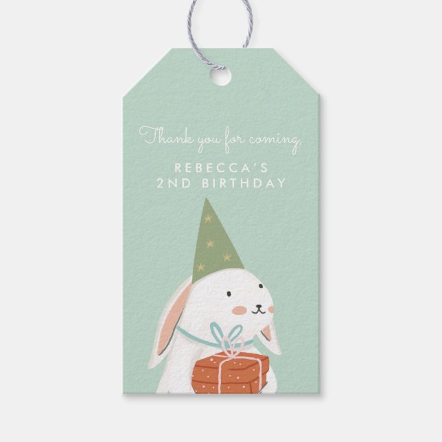 White Niedlich Bunny Birthday Vielen Dank Geschenkanhänger (Vorderseite)
