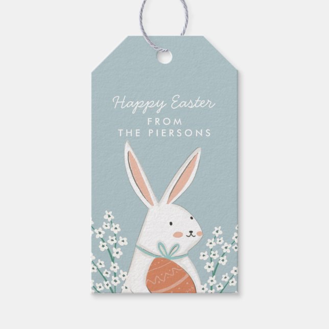 White Niedlich Bunny Happy Oaster Geschenkanhänger (Vorderseite)