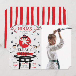 White Ninja Krieger Kampfkünste Geburtstags-Foto Einladung